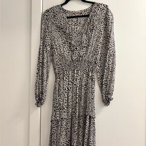 ESQUALO Monochrome Animal Print Long Sleeve Dress